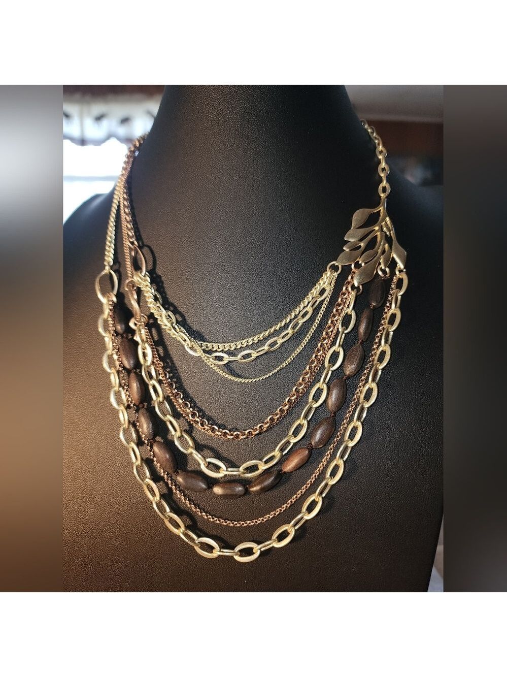 Fossil Wood Accent Multi-Strand Necklace 18" + 2" Extender – EUC